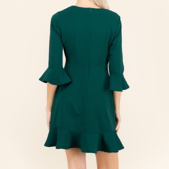 Ruffle long sleeve green dress - Picture 2 of 10